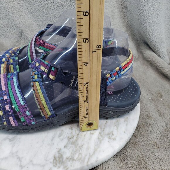 Skechers Shoes Womens Size 8 Navy Blue Textile Multicolor Reggae Sew Me Sandals - Picture 2 of 10